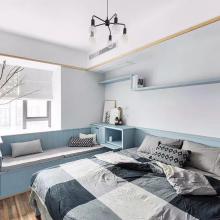 72㎡小戶型北歐混搭風(fēng)藍(lán)灰主調(diào)，陽(yáng)臺(tái)榻榻米休閑兼收納