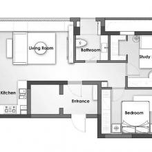 84平的小戶型二居室，客廳里有個長飄窗，輕松擴容